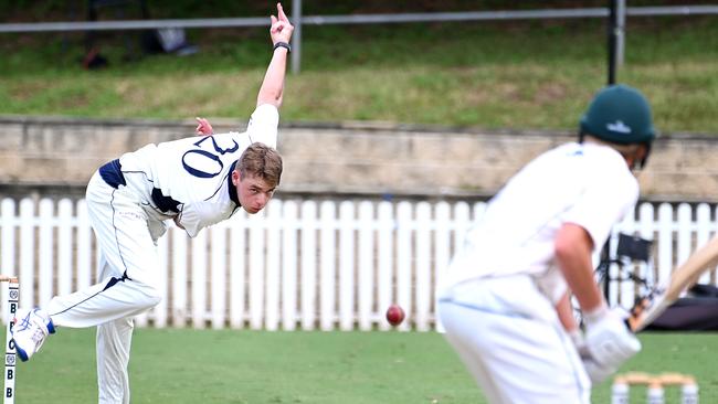 TSS bowler Luke FranksGPS first Xv cricket between BBC v TSS at Parkman Park.Saturday February 17, 2024. Picture, John Gass