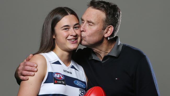 Paul Brown with his daughter Millie, who followed in his footsteps at Geelong. Picture: Michael Klein