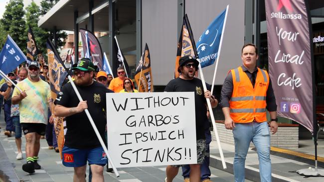 Striking Ipswich council workers last Friday. Picture: TWU