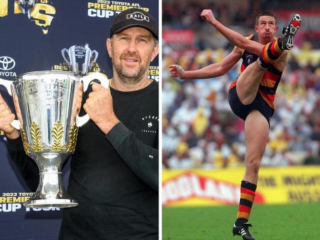 The Toyota AFL Premiership Cup at Lismore Toyota on Saturday, with two-time Adelaide Crows premiership player Shaun Rehn in attendance.