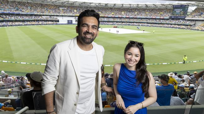 Zaheer Khan and Sara Tendulkar at the first day of the test between Australia and India at the Gabba. Picture: Richard Walker