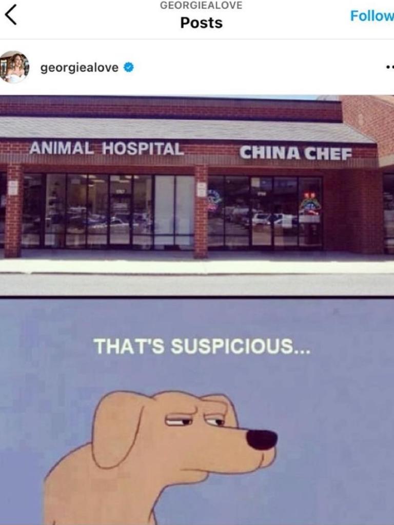 A 2013 Instagram post has resurfaced of Georgia Love joking about an animal hospital being next to a Chinese restaurant.