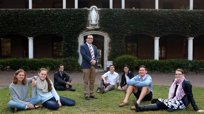 Campion College president Paul Morrissey and students at the Toongabbie campus of the liberal arts college, which offers a Western civilisation course. Picture: James Croucher