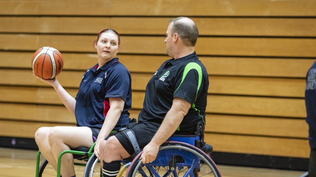 Toowoomba wheelchair basketball players Charlotte Barber and Lachlan Steinohrt. Picture: Kevin Farmer