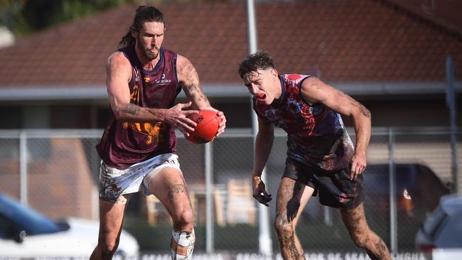 Former AFL star Tom Hickey in action for the Palm Beach Currumbin Lions. Picture: Highflyer Images.