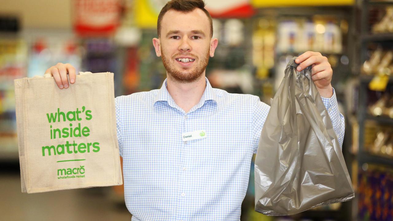 Woolies will ditch plastic bags on 20 June, Coles on 1 July. Pic: AAP Image / Angelo Velardo.