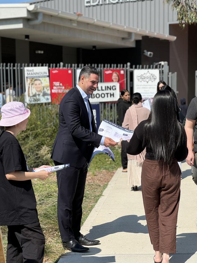 Liverpool mayor Ned Mannoun at a polling booth at Edmondson Park. Picture: Amaani Siddeek