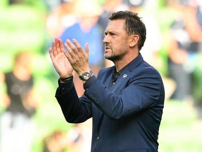 MELBOURNE, AUSTRALIA - MARCH 31: Melbourne Victory head coach Tony Popovic celebrates winning the A-League Men round 22 match between Melbourne Victory and Perth Glory at AAMI Park, on March 31, 2024, in Melbourne, Australia. (Photo by Josh Chadwick/Getty Images)