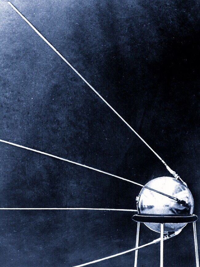 First official photo of Soviet satellite Sputnik 1, launched from Moscow in 1957.