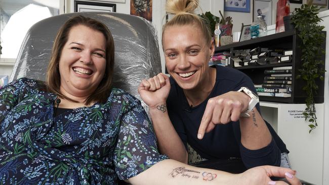 Olympian’s Lisa Smith and Erin Phillips at Ink Haus in Hackney. Picture: MATT LOXTON