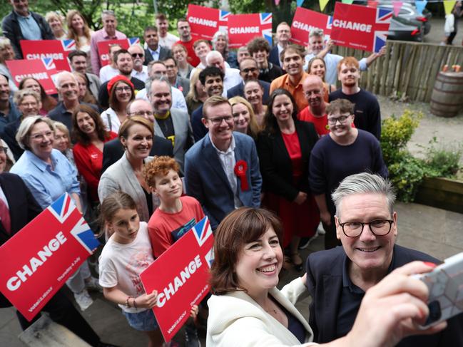 Labour leader Keir Starmer (bottom right) with supporters in Macclesfield. Picture: Cameron Smith/Getty Images