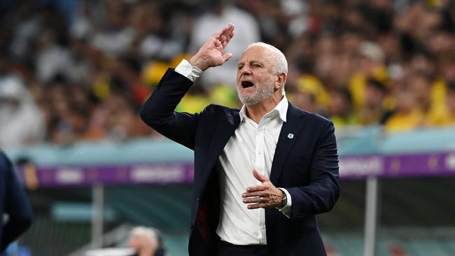 Graham Arnold’s touchline antics have been a hit with Socceroos fans. (Photo by Claudio Villa/Getty Images)