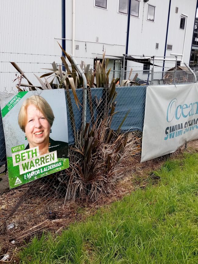 Clarence candidate Beth Warren's signs in the bin. Pic: Dean Ewington.