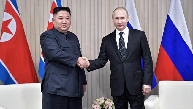 Kim Jong-un was last out of the countgry when he met Vladimir Putin on Russky island in the far-eastern Russian port of Vladivostok in Aprill 2019. Picture: AFP