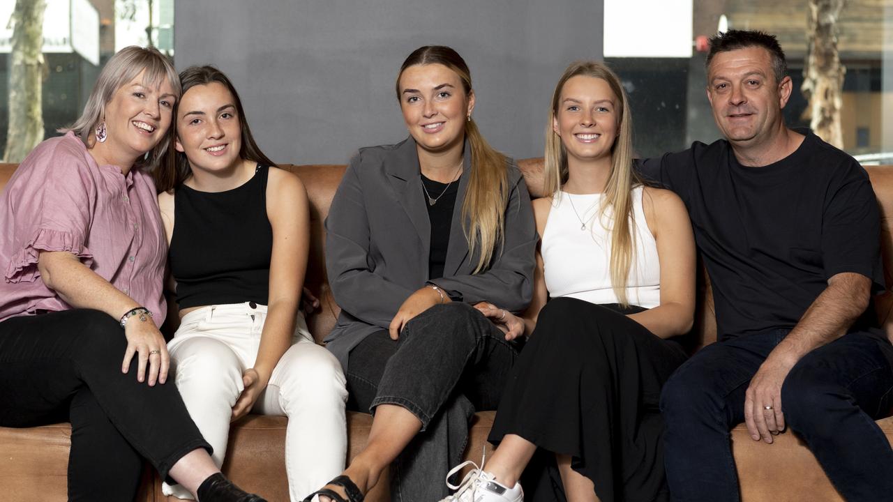 Michelle and Brent Milthorpe with their daughters Rose, Maggie and Pippa. Picture: NCA NewsWire/Monique Harmer