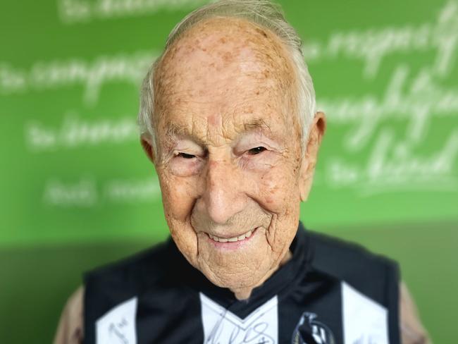 Jack Darling, 96, was quick to get a Magpie tattooed to his arm after Collingwood's grand final win. Picture: Supplied