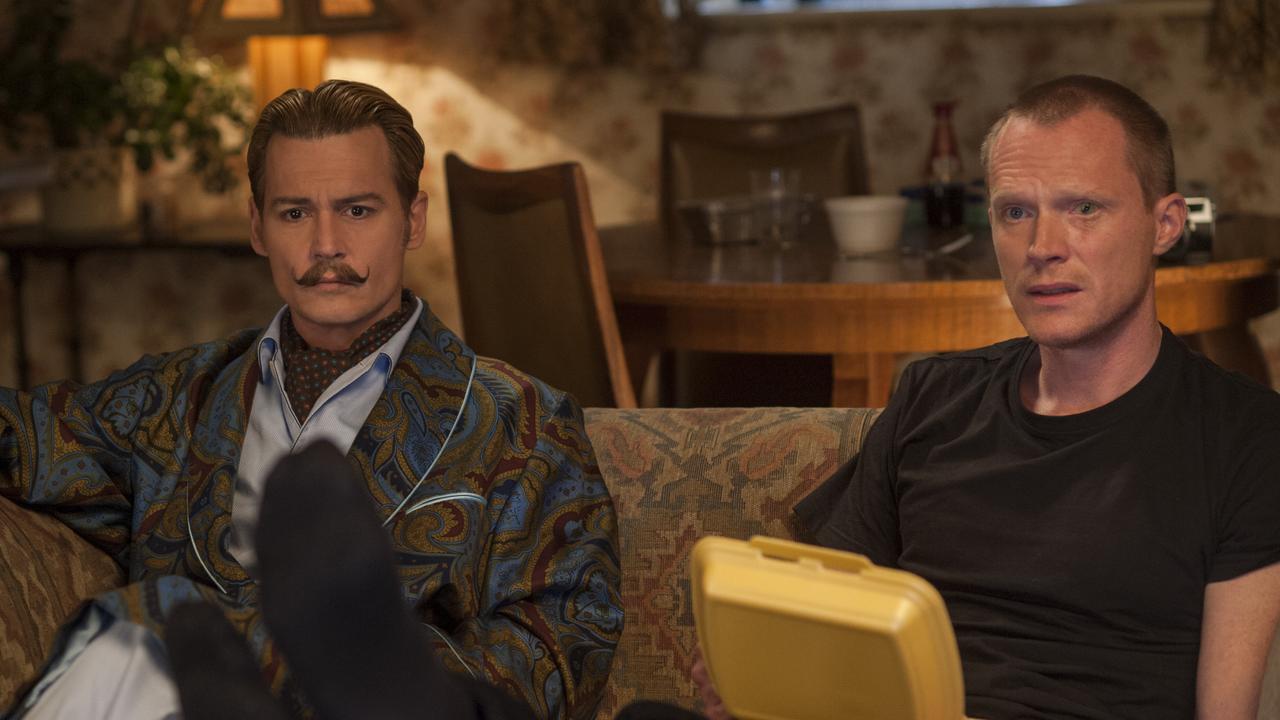 Johnny Depp and Paul Bettany in a scene from the movie Mortdecai. Picture: Roadshow Films