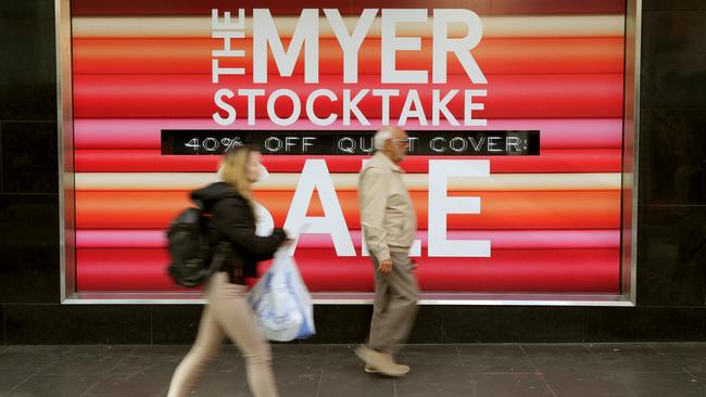 Retail giants like Myer have trained their shoppers to only buy during sale times. Picture: Stuart McEvoy/The Australian