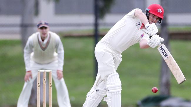 Footscray’s Dylan Brasher at the creases. The start of Premier Cricket may be delayed for another week or two.