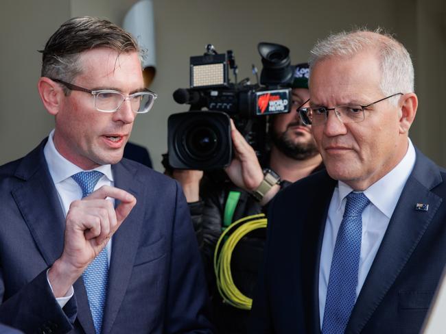 Dominic Perrottet, Premier of New South Wales, with the PM in Bennelong. Picture: Jason Edwards