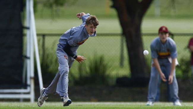 Theo Law bowling for Stockton. Picture: Michael Gorton