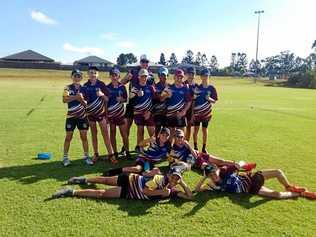 UNDEFEATED: The Dalby Eagles U12 boys team with coach Brenton McMillan at the Titans Junior Club Challenge. Picture: Contributed