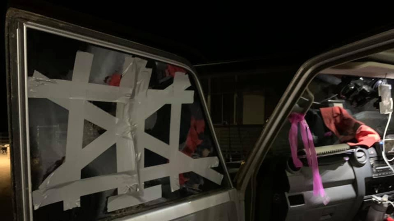 Road Boss Rally cars received damage during a storm that slammed Adavale, west of Charleville, late on September 28, 2021. Picture: Supplied