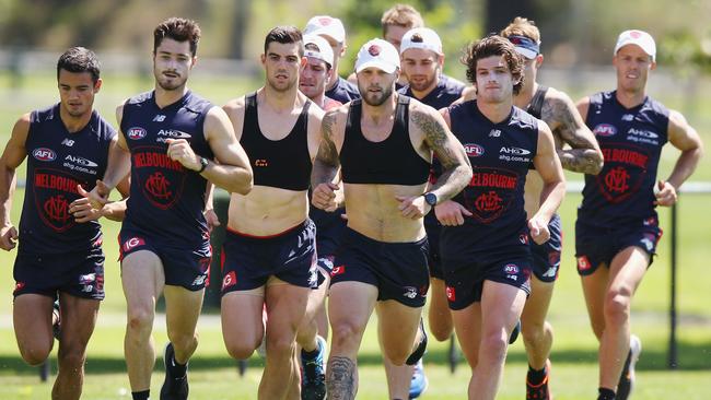 Nathan Jones leads as Melbourne training.