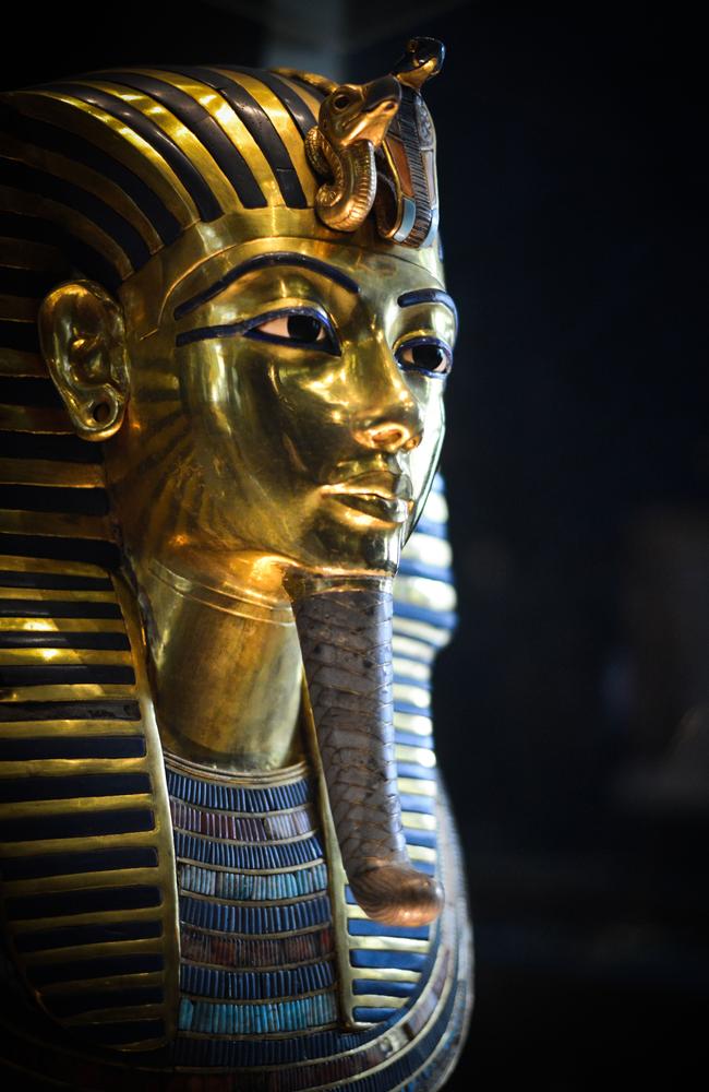 The burial mask of Egyptian Pharaoh Tutankhamun, who ruled Egypt from 1334 to 1325BC. Picture: AFP