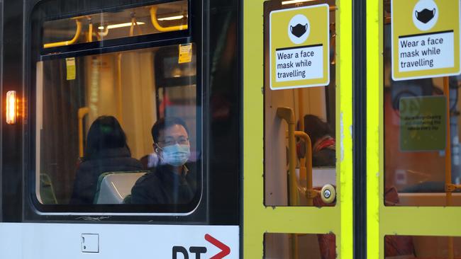 Masks remain compulsory on public transport. Picture: NCA NewsWire/David Crosling