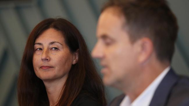 Wests Tigers Chair Marina Go, left, will leave the club and Justin Pascoe will return in June. Picture: Brett Costello