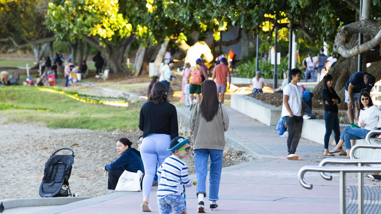 COVID-19 restrictions relaxed. People enjoy the last afternoon light at Shorncliffe. 2.05.2020 Picture: Renae Droop