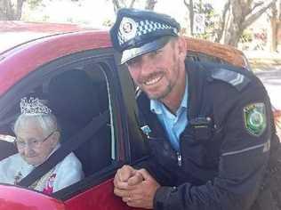 DAY MADE: Gerda Reid with Senior Constable Pavey. Picture: Elizabeth Anderson