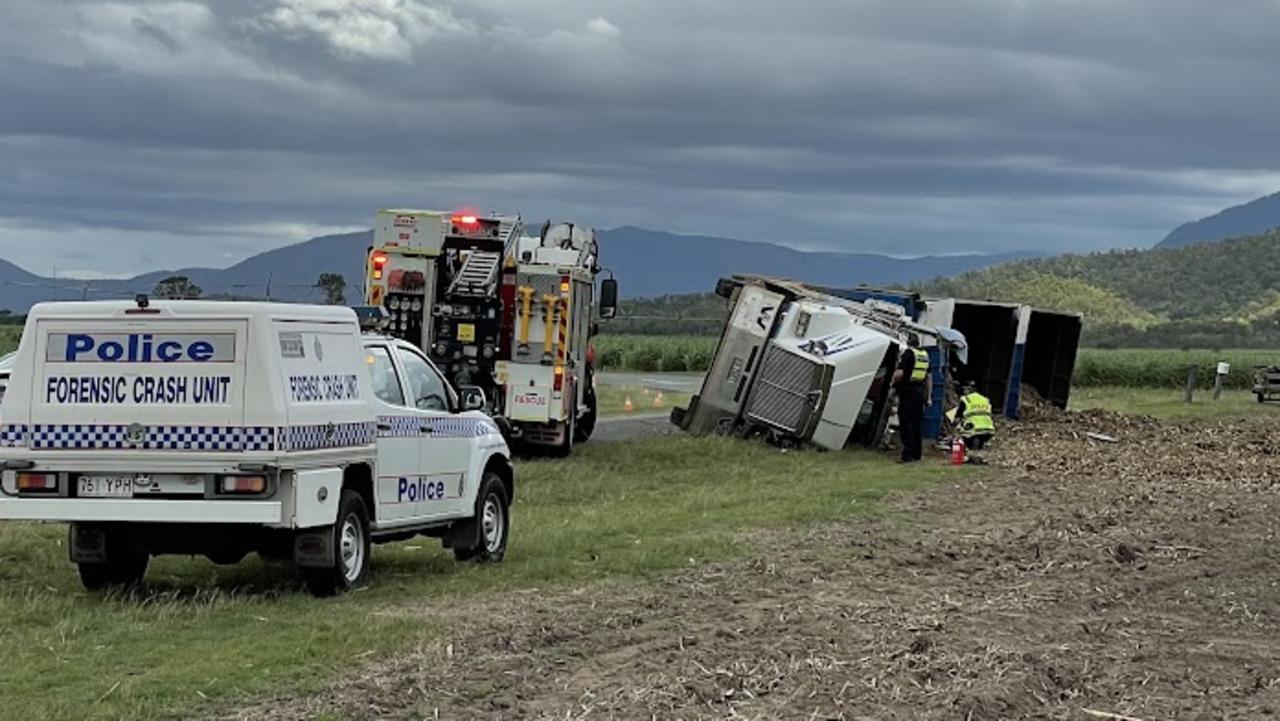 A driver has suffered life threatening injuries after a truck rolled pinning him underneath at 1.20pm on Gunyarra Rd at Andromache. Photo: Krystal Hender