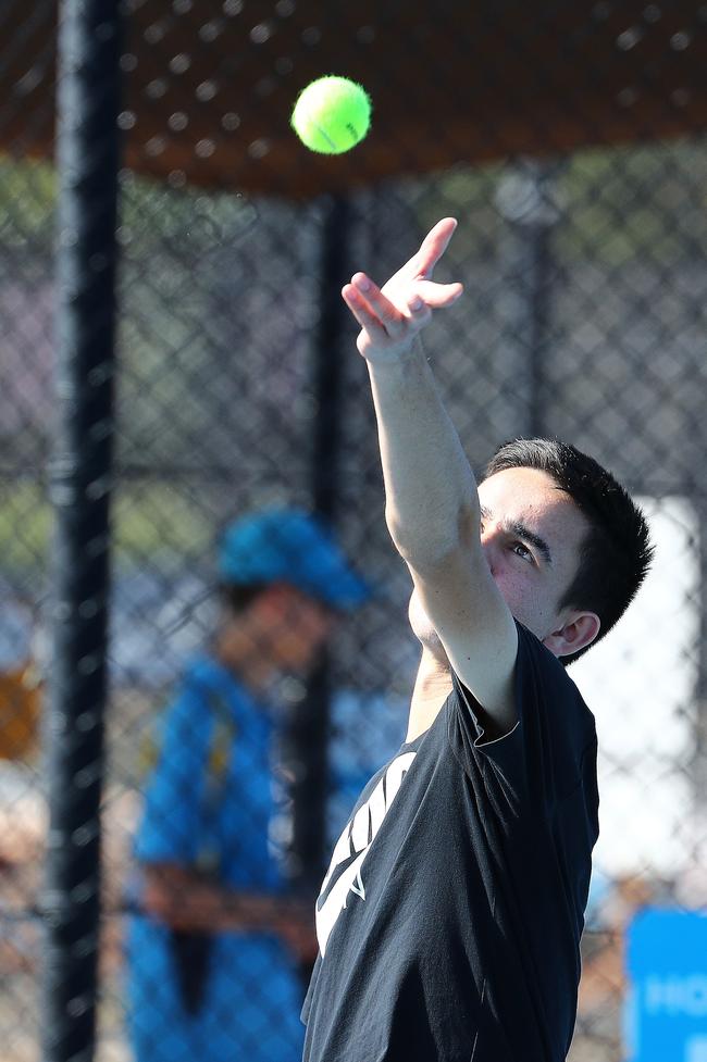 Action from the International Tennis Federation junior tournament at KDV on the Gold Coast. Picture: Tertius Pickard