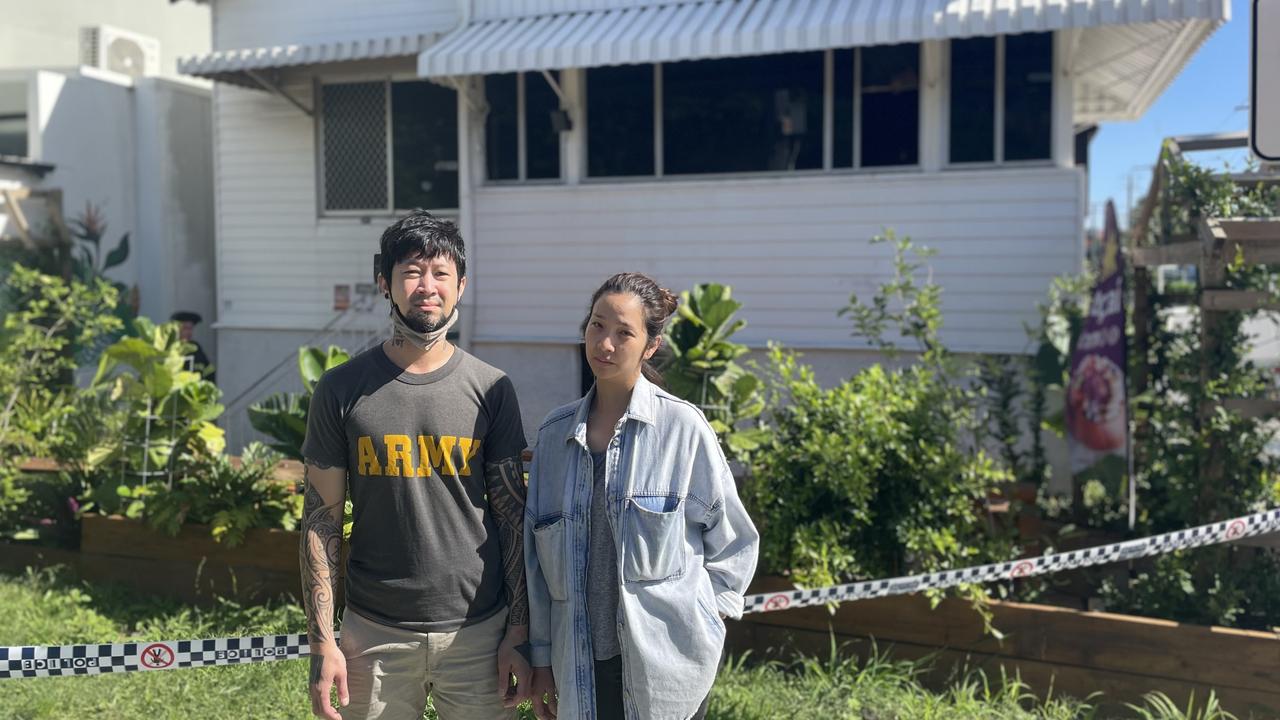 Pratana (Gifty) Langkapinth and Prince Khamakaew outside their burnt down Vega cafe in Lutwyche, which they will now move to West End.