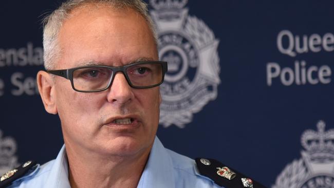 Gold Coast Police Acting Chief Superintendent Peter Miles addressing media on Monday, March 31, 2025. Picture: Alex Treacy
