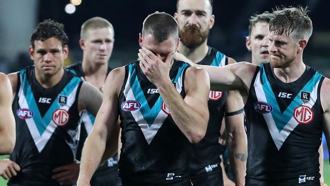 Brad Ebert called time on his career after being knocked out in the Power’s preliminary final loss. Picture: Sarah Reed