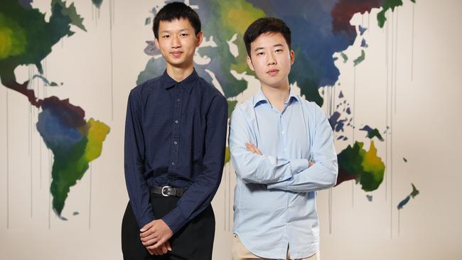 Pictured in Sydney at a special event celebrating the 2020 HSC First in Course recipients is Jason Liu who topped Agriculture and Jason Lin who topped Maths Extension 1. Picture: Richard Dobson