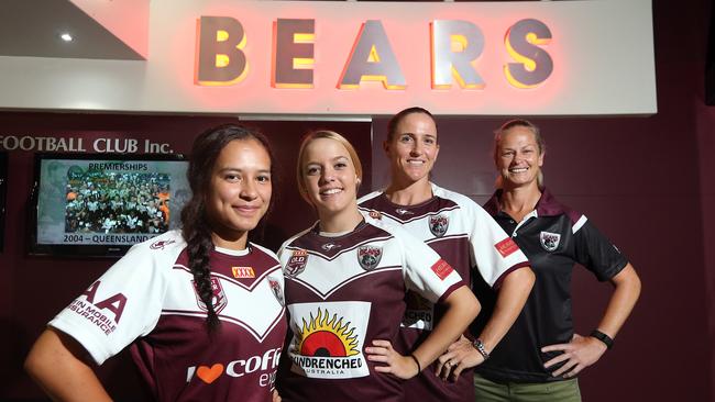 Burleigh Bears Paige Rogers, Tarnisha Lyons, Selena Tranter and coach Tahnee Norris. Pic by Richard Gosling