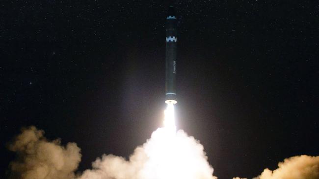 The North Korean government said its Hwasong-15 nuclear-capable intercontinental ballistic missile is capable of reaching the United States. Picture: KNCA/AP