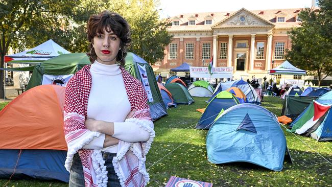 El Hallat the Adelaide Uni Gaza Solidarity Encampment at the Maths Lawns earlier this month. Picture: Mark Brake