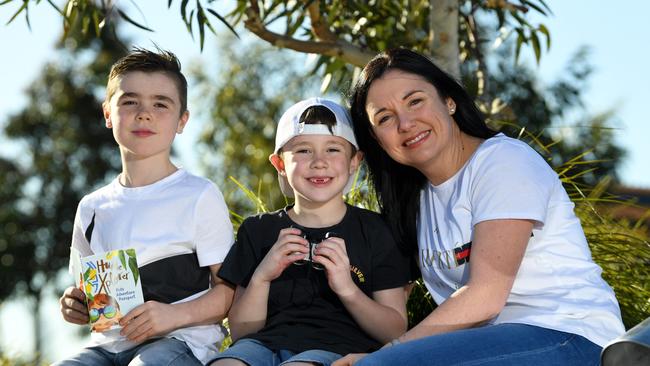 Hume Mayor Carly Moore with sons Lachlan and Hudson. Picture: James Ross