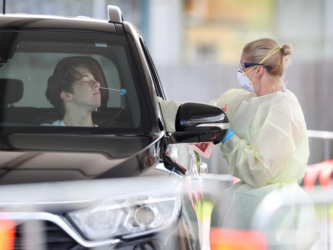 A drive-through COVID-19 testing facility is running at The Greens The Entrance bowling club carpark. Picture: Sue Graham