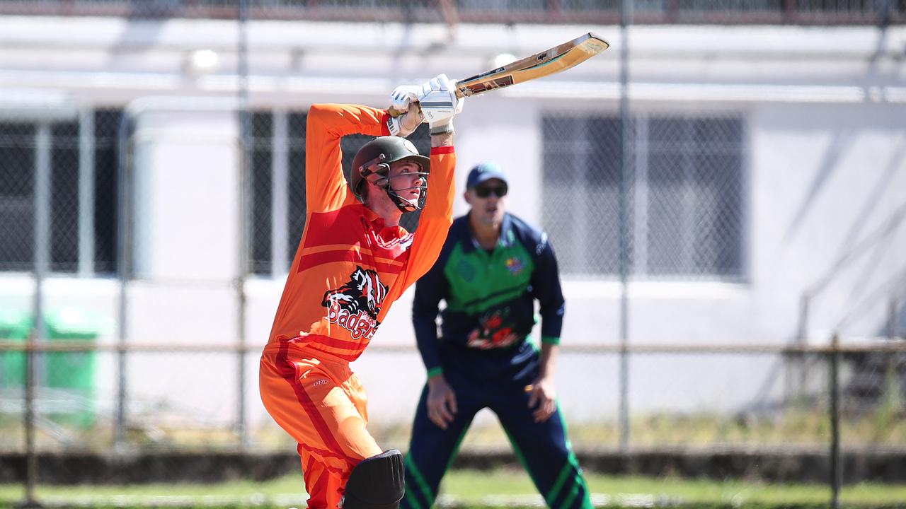 Badgers' Chris Adams bats in the T20 Barrier Reef Big Bash cricket match between the Designer First Homes Dare Devils and the Piccones Badgers, held at Griffiths Park, Manunda. Picture: Brendan Radke