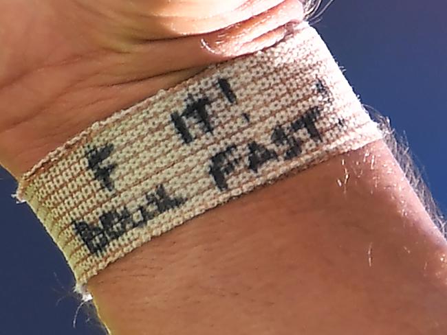 Mitchell Starc’s wristband. Picture: AAP