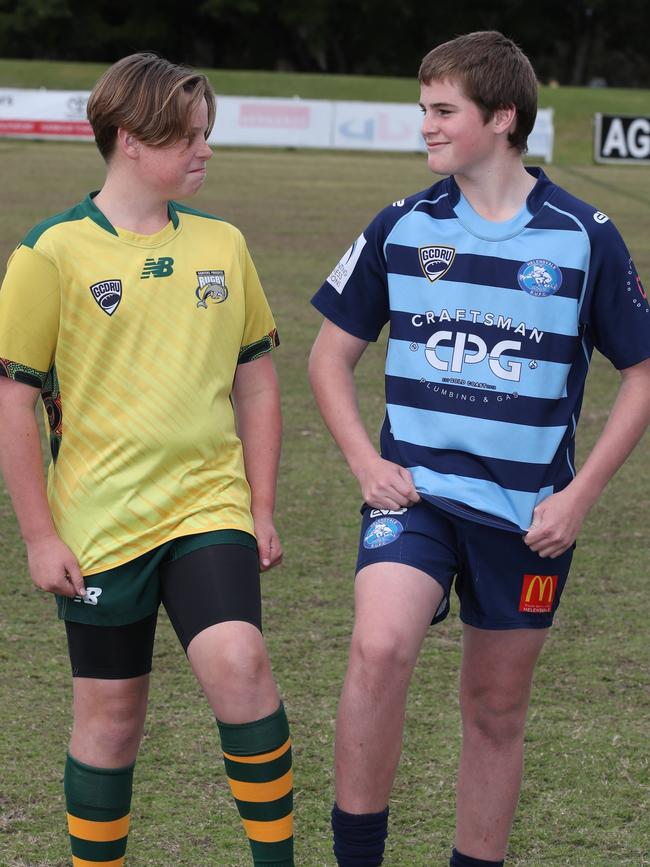 U/13 finalists Thorne McDonald (Dolphins) and Matti Gill (Hogs). Picture Glenn Hampson