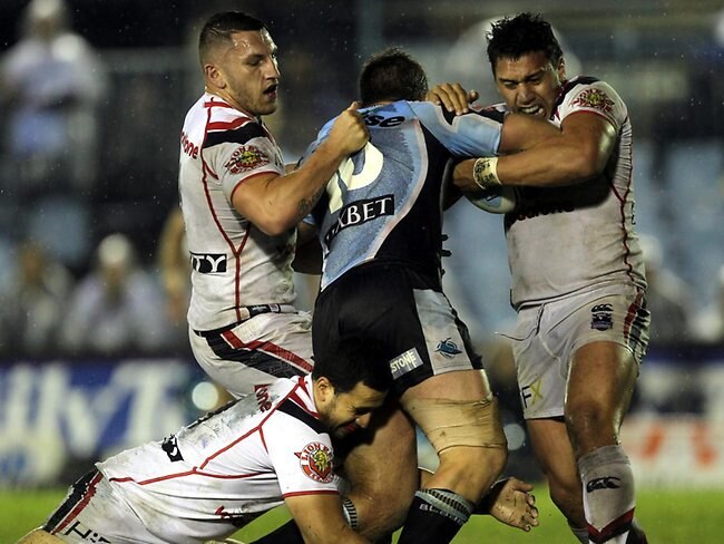 <p>NRL round 15 Sharks v Warriors: Cronulla's Ben Ross carries the ball forward. Picture: Rohan Kelly.</p>