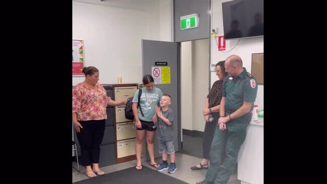 Harrison Grey meets with the St John NT paramedics that saved his life