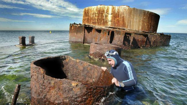 Salvage expert Kevin Patience at the sunken wreck of the Cerberus. Picture: Rob Leeson